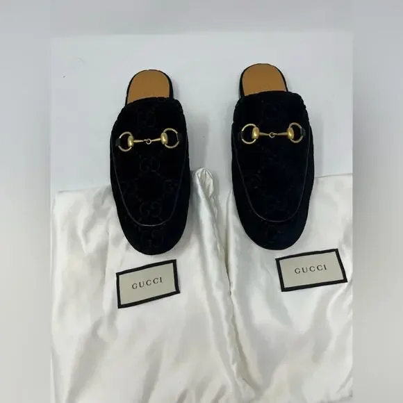 Gucci Princetown GG Monogram Embossed Black Velvet Horse Bit 6 Men / 8 Women - Picture 7 of 8